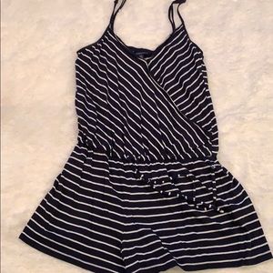 Navy and white stripe romper